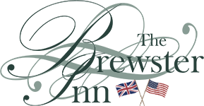 The Brewster Inn logo with British and American flags